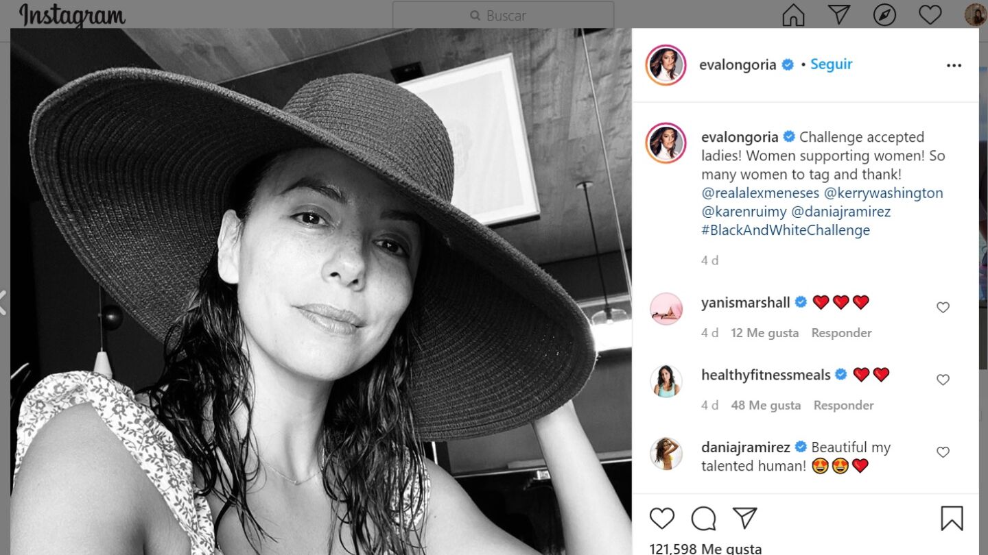 Eva Longoria ha participado en el reto subiendo una fotograf&iacute;a en blanco y negro.