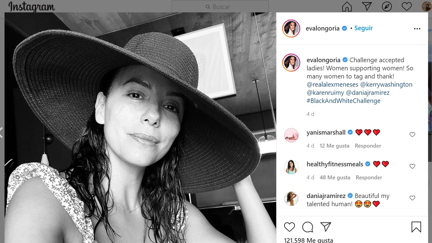 Eva Longoria ha participado en el reto subiendo una fotografía en blanco y negro. Eva Longoria ha participado en el reto subiendo una fotografía en blanco y negro.