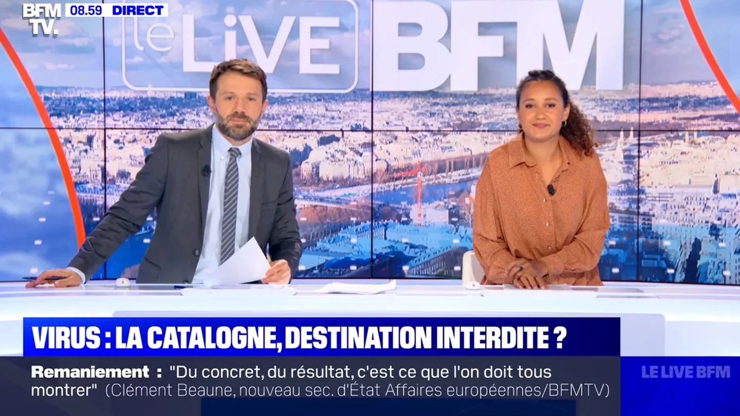 Captura del programa en el que la televisión francesa BFM TV califica a España como la apestada de Europa Captura del programa en el que la televisión francesa BFM TV califica a España como la apestada de Europa