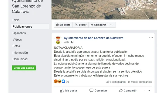 Aclaración del Ayuntamiento de San Lorenzo de Calatrava Aclaración del Ayuntamiento de San Lorenzo de Calatrava
