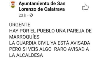 Mensaje en Facebook del Ayuntamiento de San Lorenzo de Calatrava