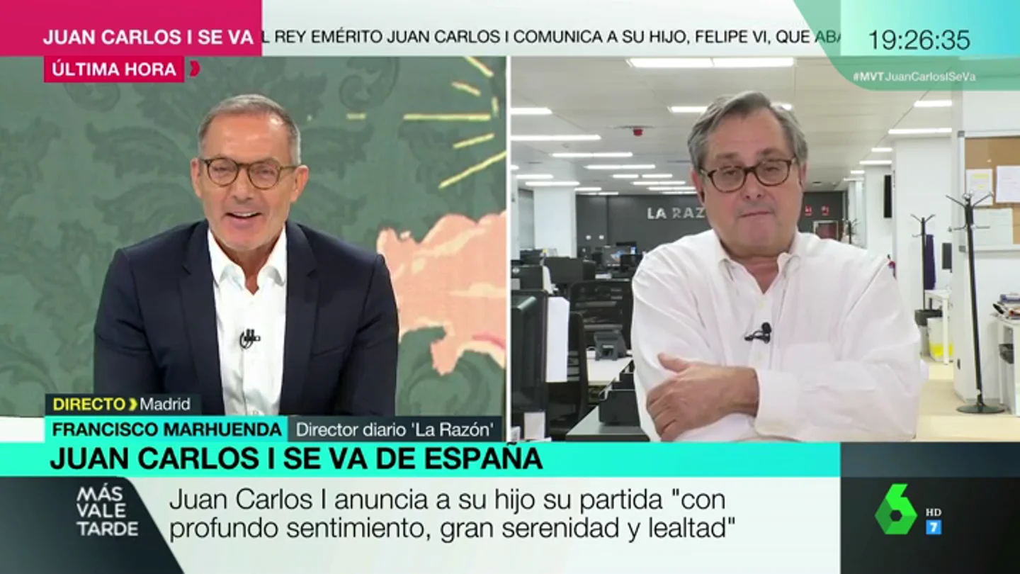 Marhuenda defiende la decisión del rey de marcharse de España: "Hay una cacería contra él, no se puede defender" Marhuenda defiende la decisión del rey de marcharse de España: "Hay una cacería contra él, no se puede defender"