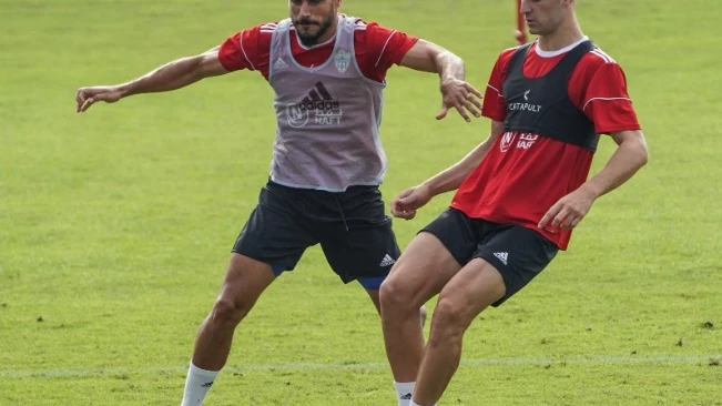 Futbolistas del Almería entrenando