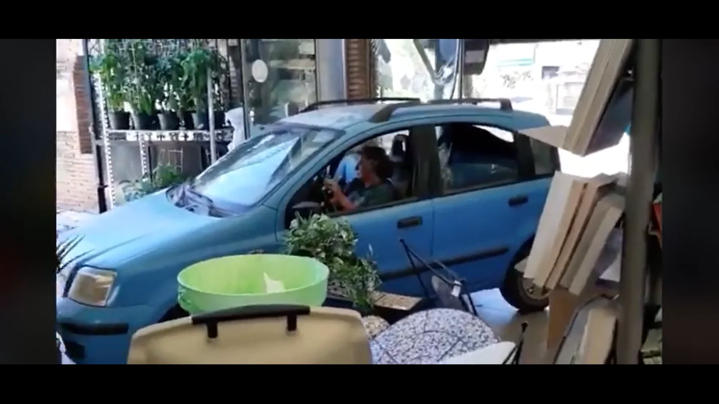 Captura de pantalla del vídeo que recoge el momento en el que una mujer entra con su coche en el vivero. Captura de pantalla del vídeo que recoge el momento en el que una mujer entra con su coche en el vivero.