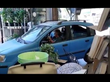 Captura de pantalla del vídeo que recoge el momento en el que una mujer entra con su coche en el vivero. Captura de pantalla del vídeo que recoge el momento en el que una mujer entra con su coche en el vivero.