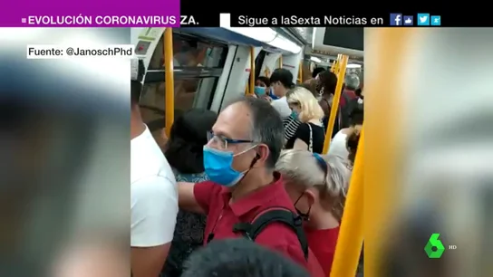 Las imágenes de las aglomeraciones en el Metro de Madrid: múltiples usuarios denuncian que no es posible guardar la distancia Las imágenes de las aglomeraciones en el Metro de Madrid: múltiples usuarios denuncian que no es posible guardar la distancia