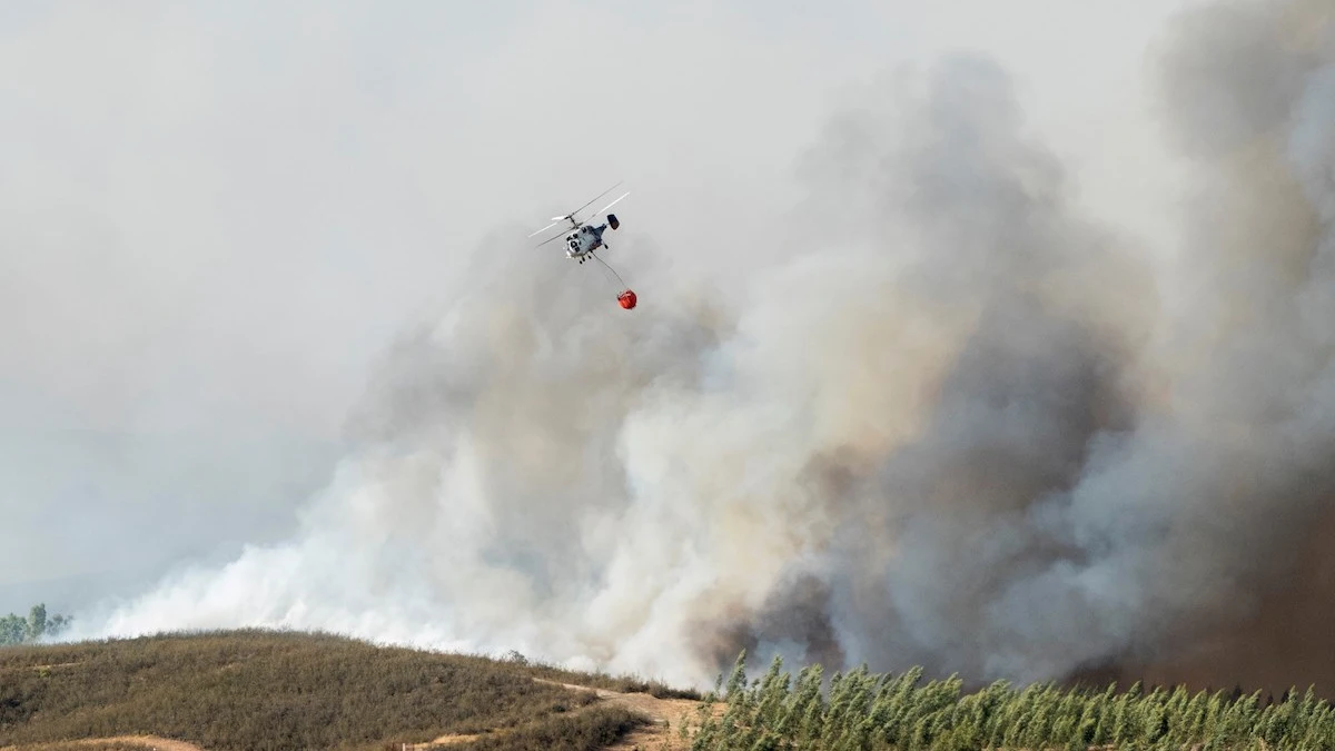 Medios aéreos combaten un incendio activo en Almonaster la Real