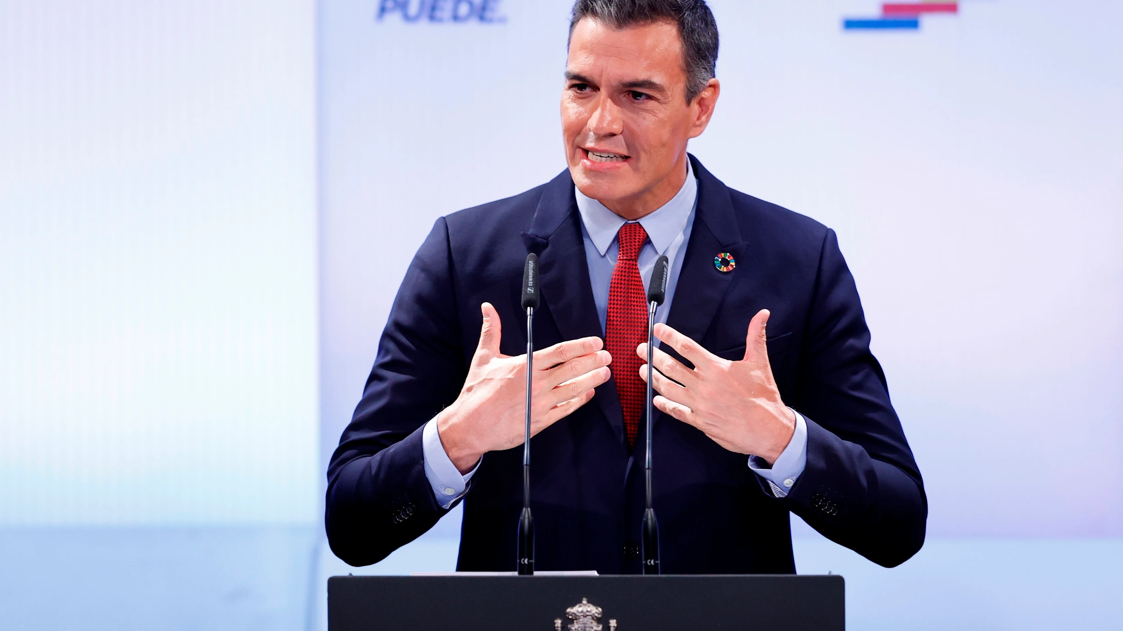 El presidente del Gobierno, Pedro Sánchez, durante la conferencia