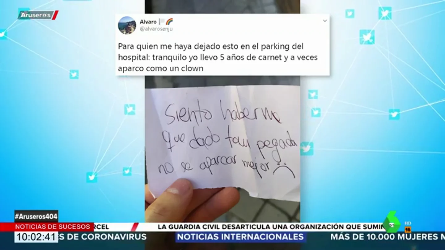 La curiosa nota que encontró un enfermero en el parabrisas de su coche: "No sé aparcar mejor" La curiosa nota que encontró un enfermero en el parabrisas de su coche: "No sé aparcar mejor"