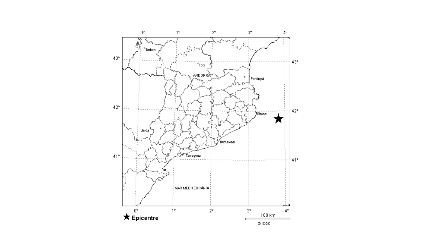 Epicentro del temblor cerca de la Costa Brava