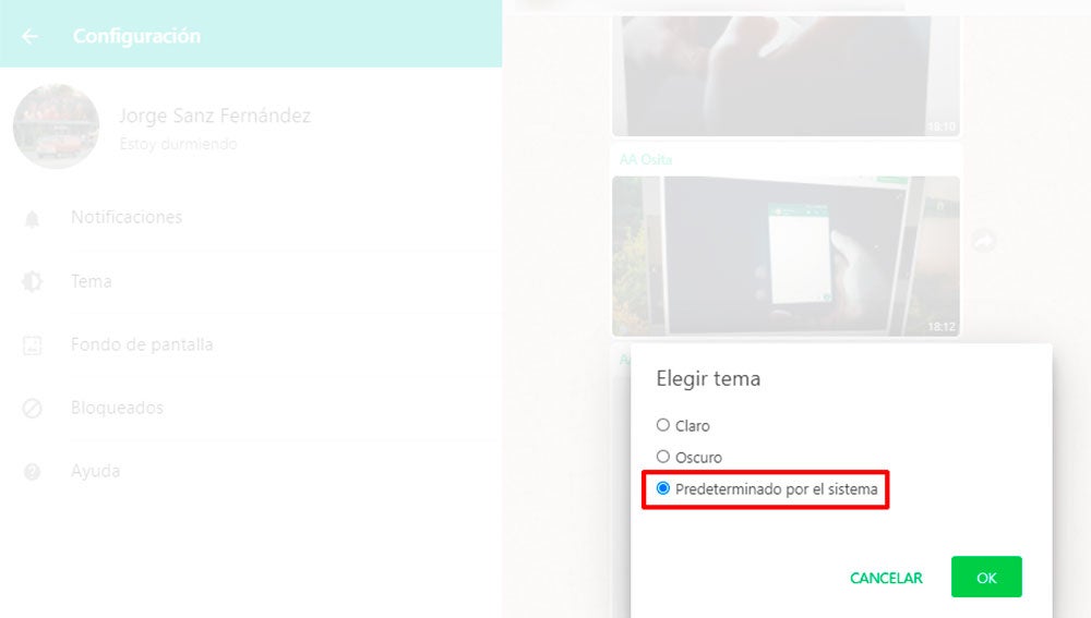 Modo oscuro automático en WhatsApp Web
