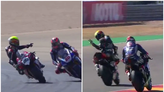 Dos pilotos de Superbikes se persiguen en pista Dos pilotos de Superbikes se persiguen en pista