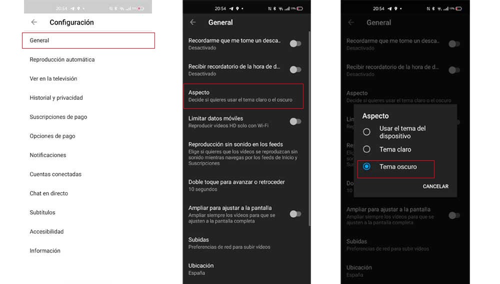 Activa el modo oscuro en Youtube