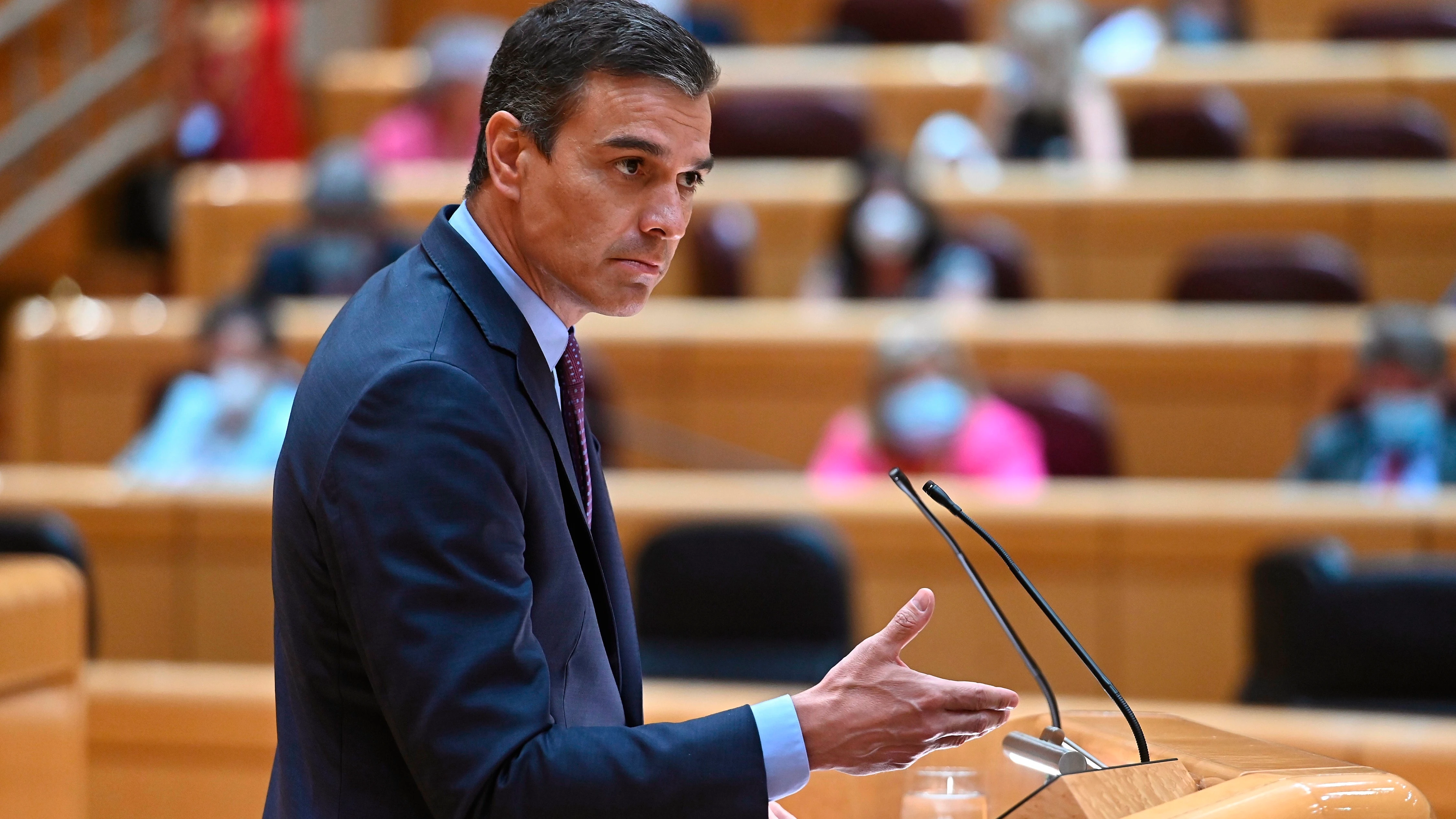  El presidente del Gobierno, Pedro Sánchez, en el pleno del Senado donde ha comparecido para informar sobre la evolución y gestión de la pandemia del coronavirus en diferentes ámbitos.