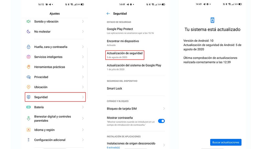 Comprobando la actualización de seguridad