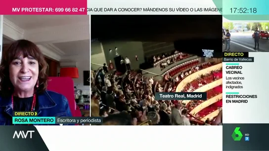 Rosa Montero, escritora y periodista. Rosa Montero, tras poner una reclamación en el Teatro Real: "Había que protestar para que no pase más"