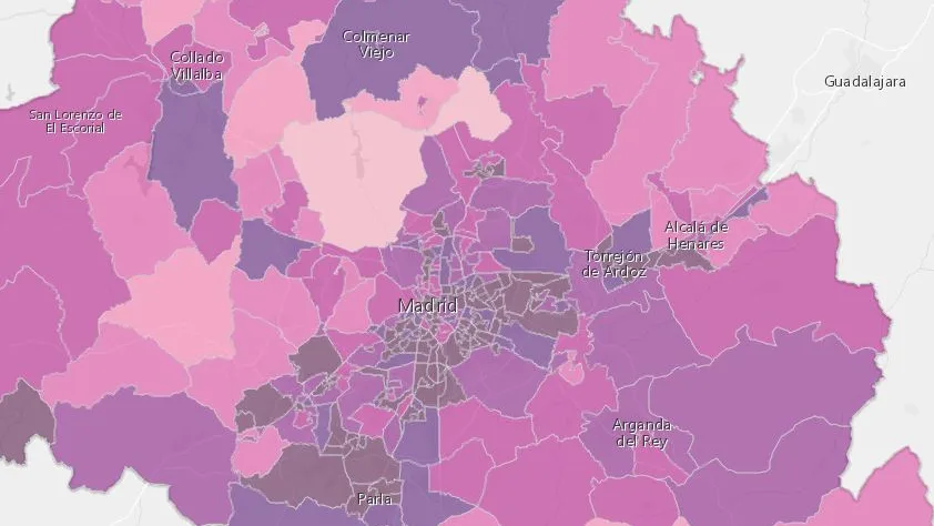 Mapa de situación epidemiológica Covid-19 Madrid