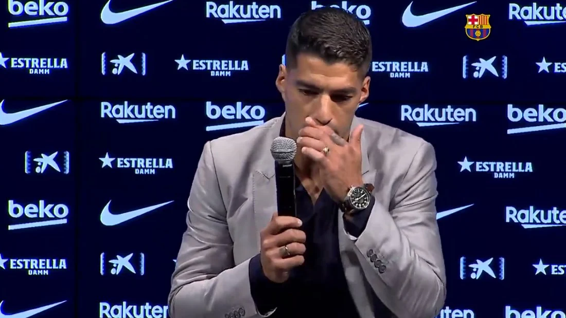 Luis Suárez, durante su despedida