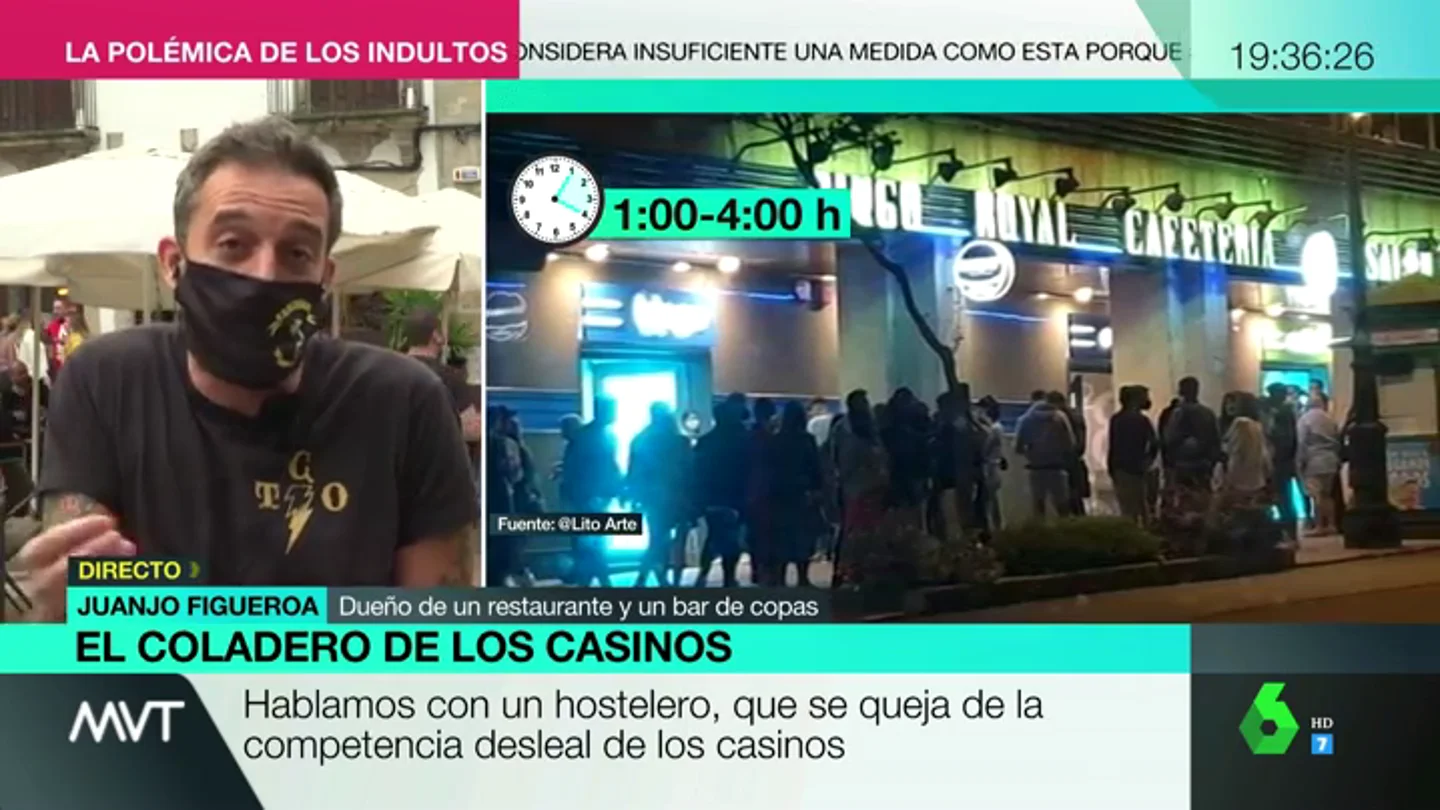 Hosteleros critican el agravio comparativo con los casinos: "Nos obligan a cerrar a la 1, y los jóvenes se van a apostar" Hosteleros critican el agravio comparativo con los casinos: "Nos obligan a cerrar a la 1, y los jóvenes se van a apostar"