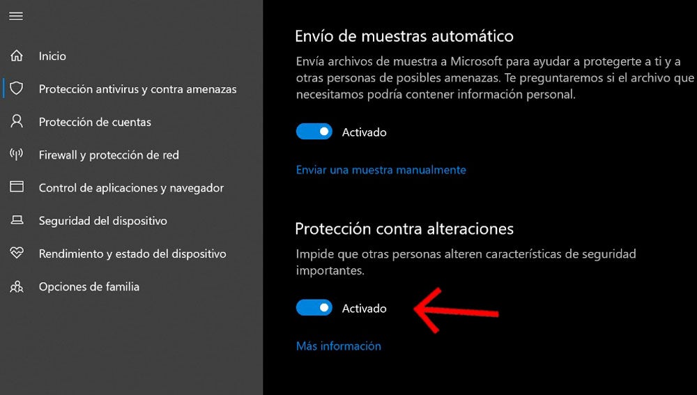 Protección en tiempo real y contra alteraciones de la configuración de seguridad.