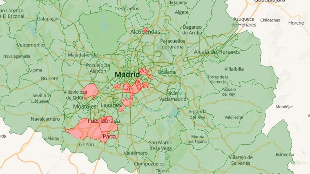 Las 45 zonas sanitarias con restricciones.