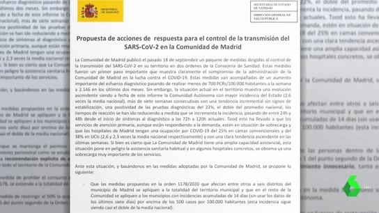 Documento entregado por Sanidad a la Comunidad de Madrid Documento entregado por Sanidad a la Comunidad de Madrid