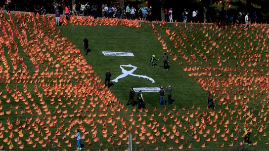 Imagen de las más de 50.000 banderas de España en el Parque Roma de Madrid Imagen de las más de 50.000 banderas de España en el Parque Roma de Madrid