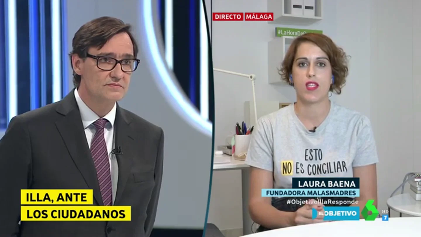 Laura Baena (Malasmadres) pide más medidas para la conciliación a Salvador Illa. Laura Baena (Malasmadres), a Salvador Illa: "La conciliación está en tierra de nadie, las medidas no son suficientes"