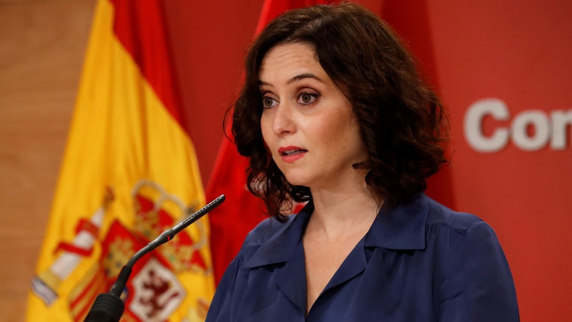 Isabel Díaz Ayuso durante la rueda de prensa ofrecida este jueves en la Real Casa de Correos
