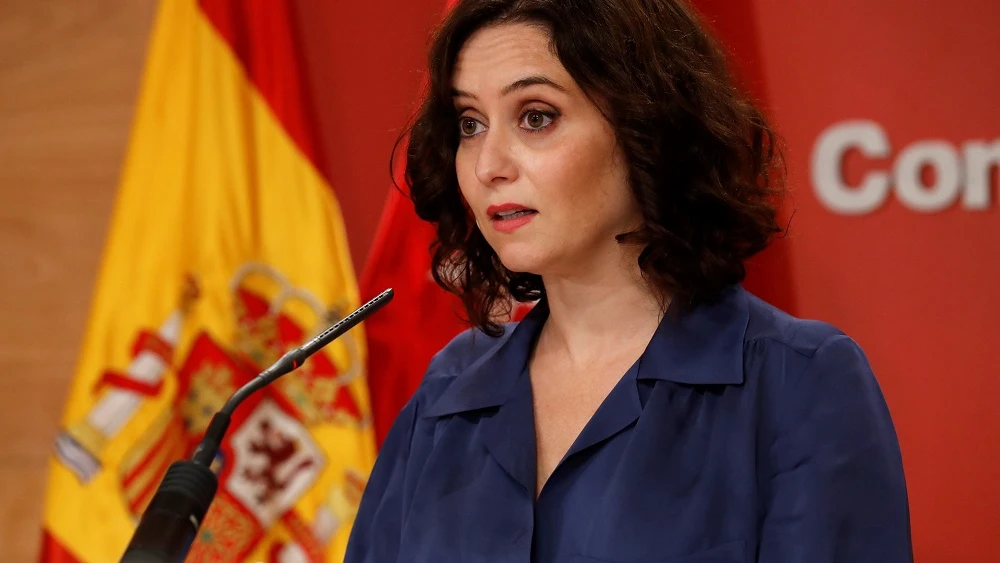 Isabel Díaz Ayuso durante la rueda de prensa ofrecida este jueves en la Real Casa de Correos