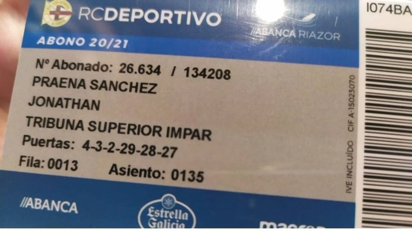 Carnet de socio del Deportivo de Jonathan Praena Carnet de socio del Deportivo de Jonathan Praena