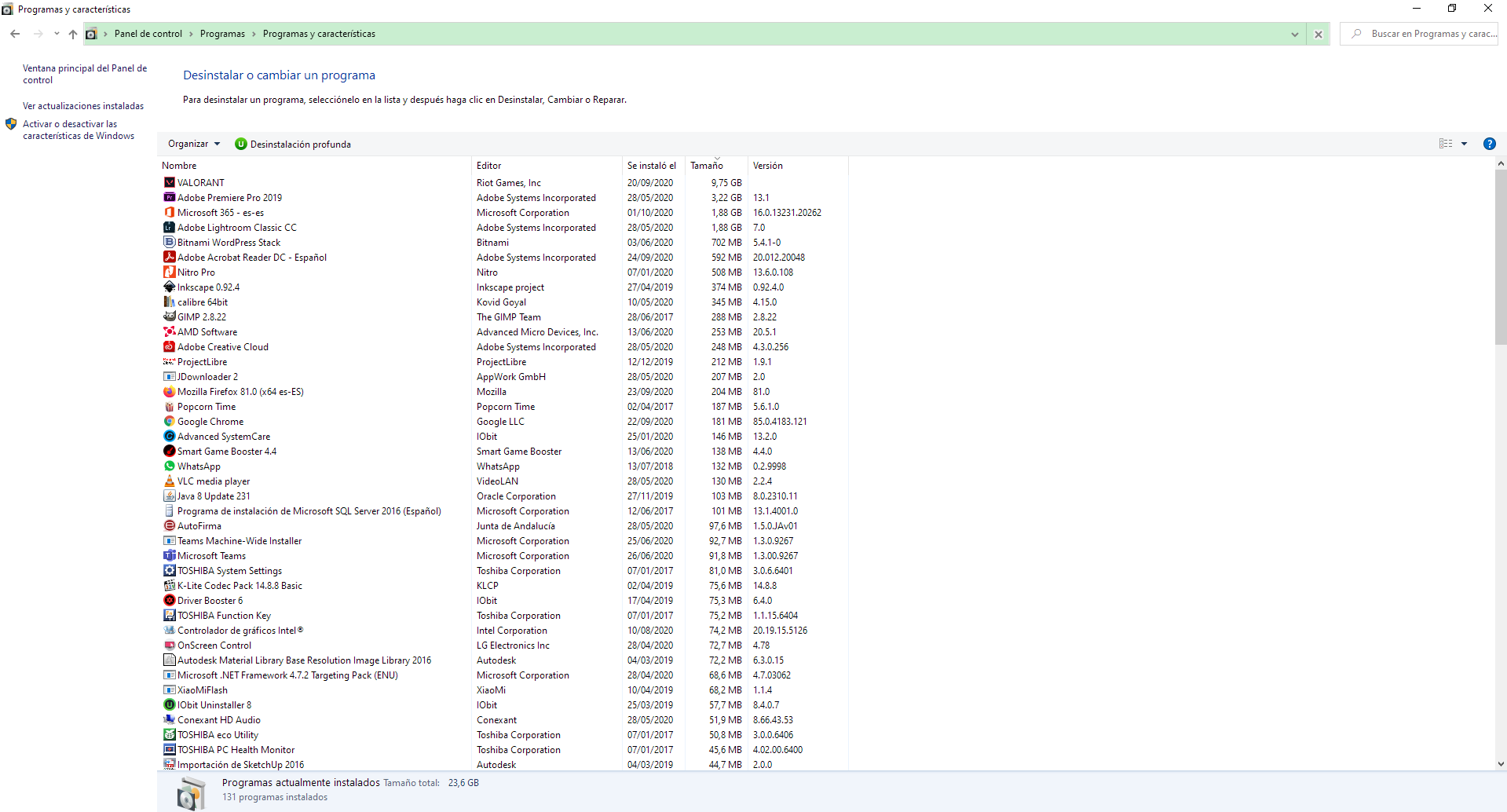 Almacenamiento programas Windows 10