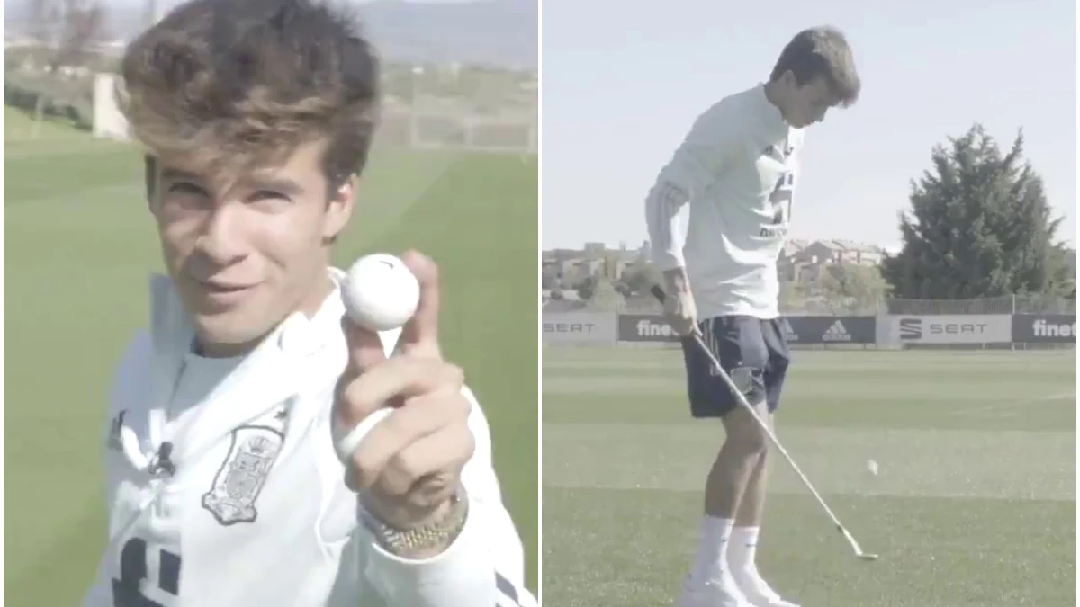 Riqui Puig muestra sus habilidades con el golf