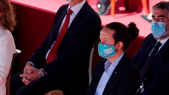 El vicepresidente segundo, Pablo Iglesias durante el acto organizado con motivo del Día de la Fiesta Nacional, en Madrid El vicepresidente segundo, Pablo Iglesias durante el acto organizado con motivo del Día de la Fiesta Nacional, en Madrid