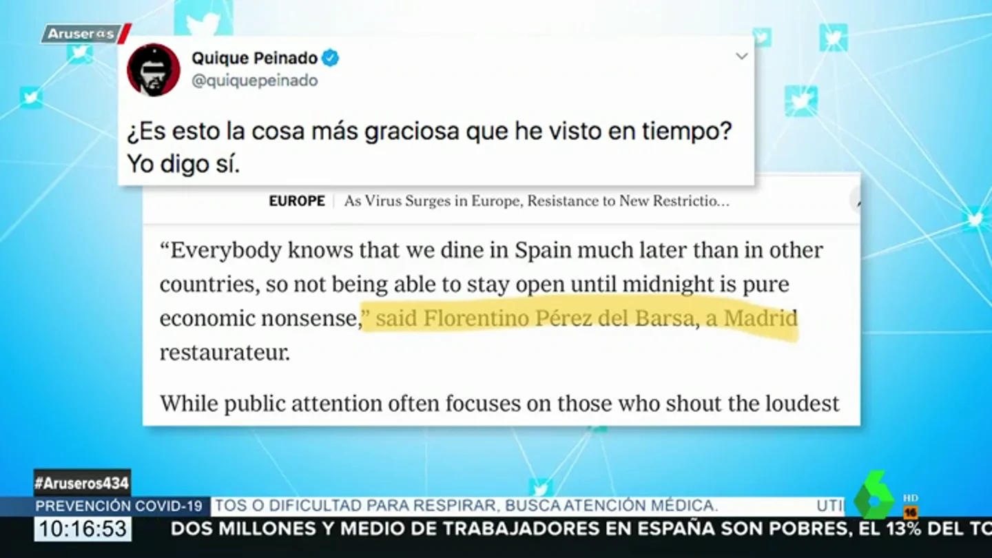 Florentino Pérez del Barsa o el 'falso' troleo al 'The New York Times' que ha conquistado a Quique Peinado Florentino Pérez del Barsa o el 'falso' troleo al 'The New York Times' que ha conquistado a Quique Peinado