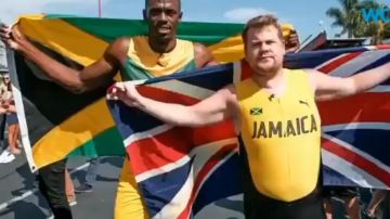 Usain Bolt y James Corden compiten entre ellos