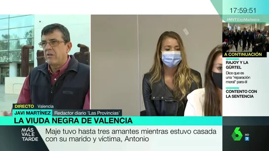 "Miraba a los miembros del jurado no sé si furtiva o desafiante": el análisis del periodista Javi Martínez sobre el juicio contra Maje, la "viuda negra" de Patraix "Miraba a los miembros del jurado no sé si furtiva o desafiante": el análisis del periodista Javi Martínez sobre el juicio contra Maje, la "viuda negra" de Patraix