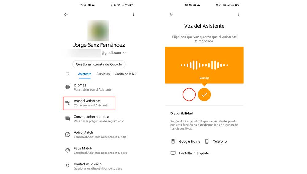 Cambiando la voz del asisente