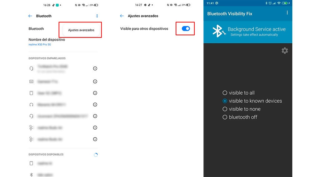 Ajustes del teléfono y app Bluetooth
