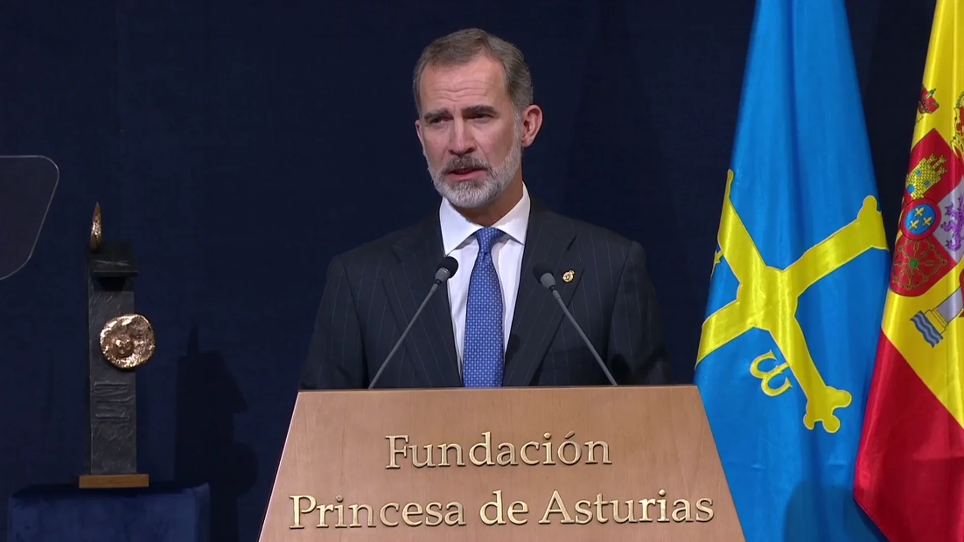El rey Felipe VI, durante la entrega de los premios Princesa de Asturias 2020