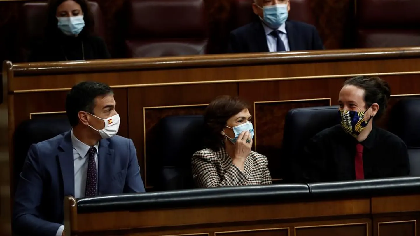 Pedro Sánchez, Carmen Calvo y Pablo Iglesias en el Congreso Pedro Sánchez, Carmen Calvo y Pablo Iglesias en el Congreso
