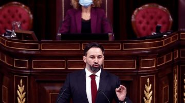 El líder de Vox, Santiago Abascal, durante su intervención durante la moción de censura de su partido