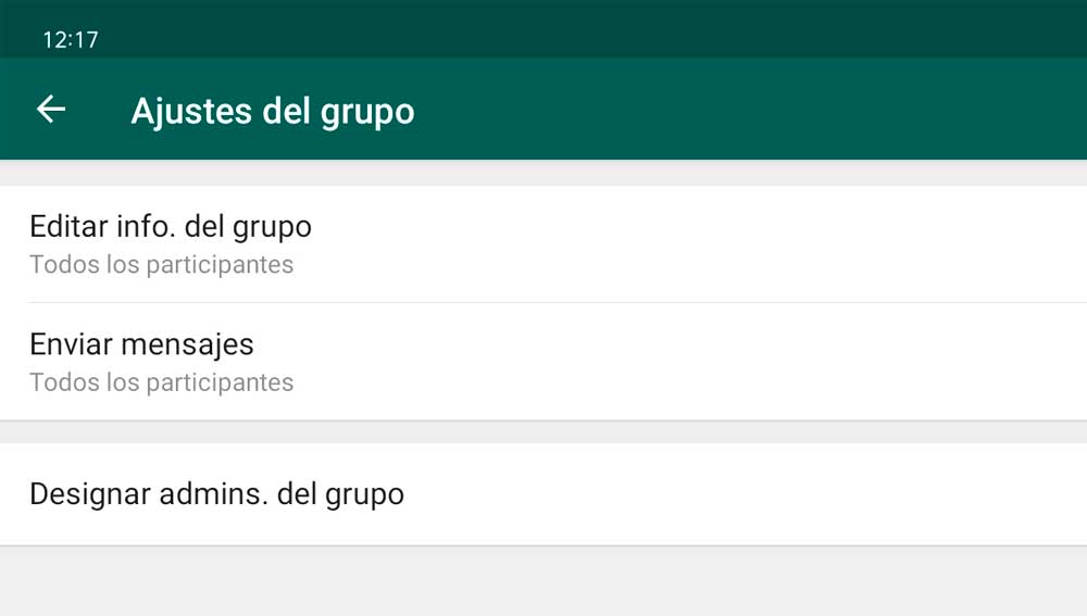 Ajustes de grupo de WhatsApp