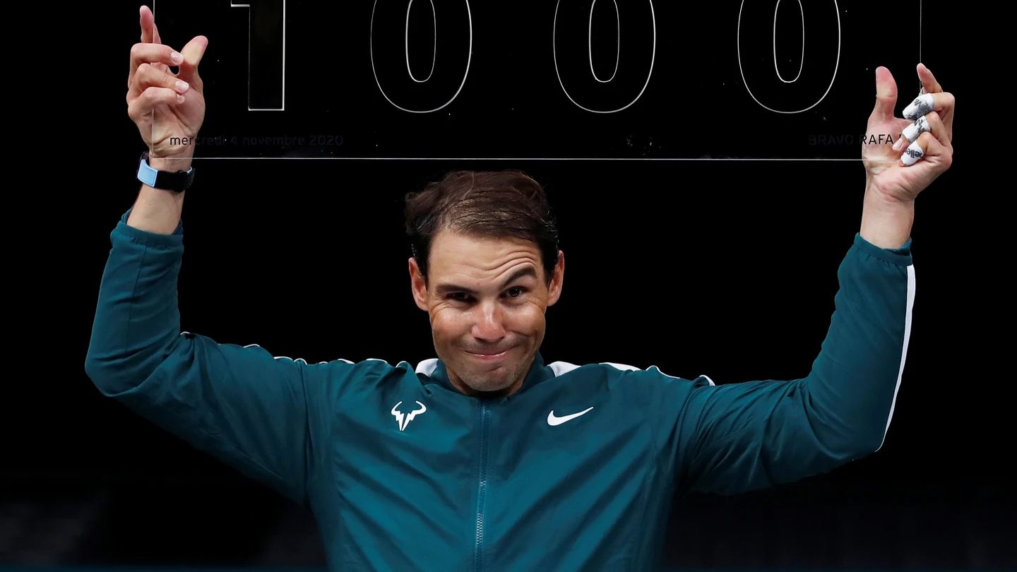 Nadal celebrando su victoria 1000 en París El español ganó a Feliciano López