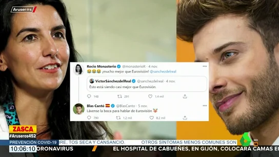 La aplaudida respuesta de Blas Cantó a un simpatizante de Vox tras defender a Rocío Monasterio al hablar de Eurovisión La aplaudida respuesta de Blas Cantó a un simpatizante de Vox tras defender a Rocío Monasterio al hablar de Eurovisión