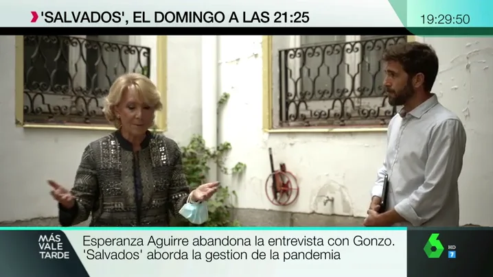 La pregunta de 'Salvados' sobre las carencias en el sistema sanitario madrileño que hace que Esperanza Aguirre abandone su entrevista La pregunta de 'Salvados' sobre las carencias en el sistema sanitario madrileño que hace que Esperanza Aguirre abandone su entrevista