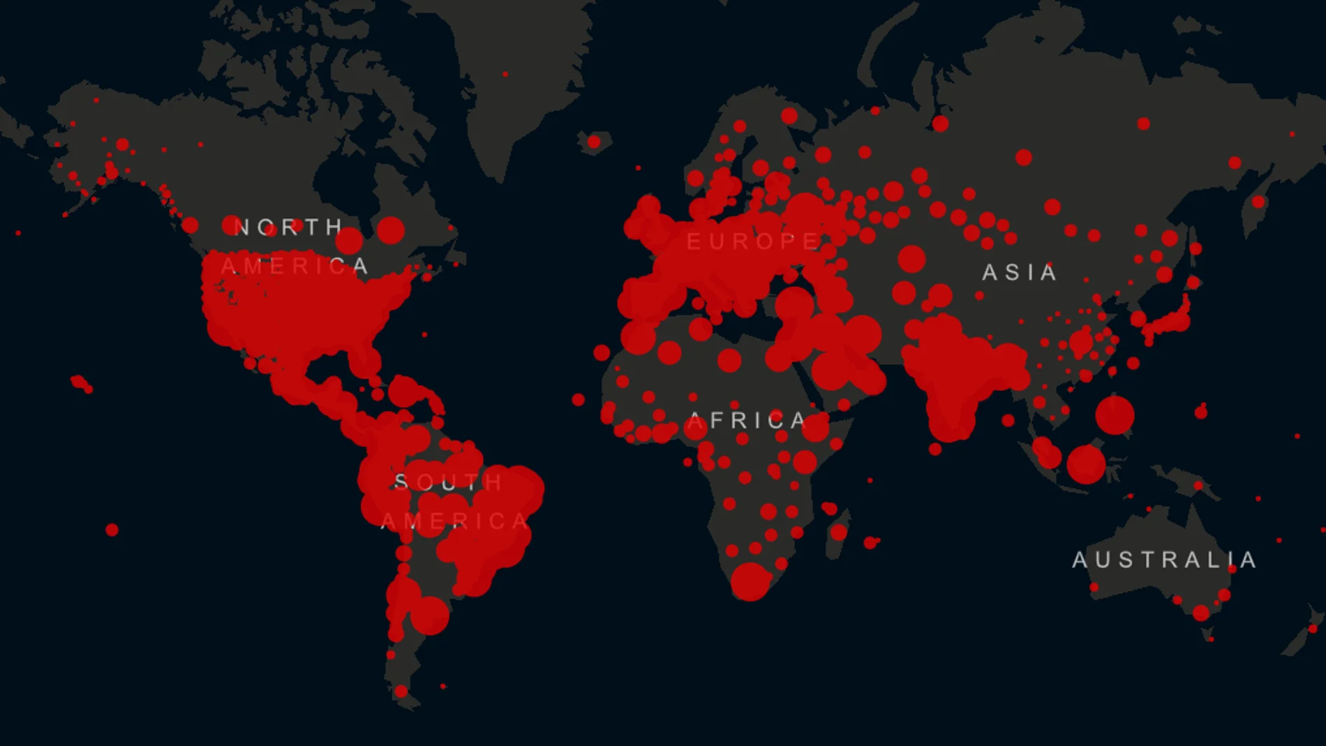 Mapa de incidencia de casos en todo el mundo