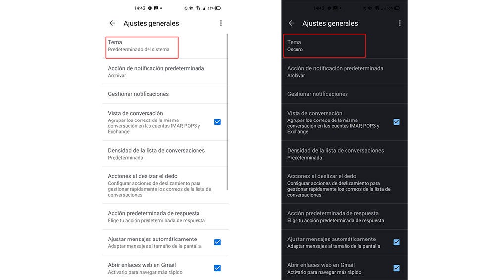 Activando el modo oscuro de Gmail