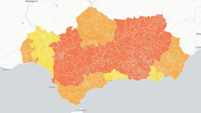 Mapa de Andalucía con las restricciones por municipios