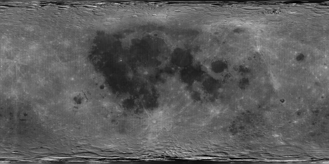 En este montaje fotográfico, las zonas más oscuras son planicies basálticas conocidas como mares lunares